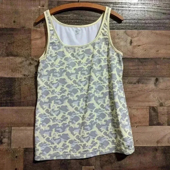 Champion Gray & Yellow Bird Camo athletic work out tank top XL - Picture 1 of 4